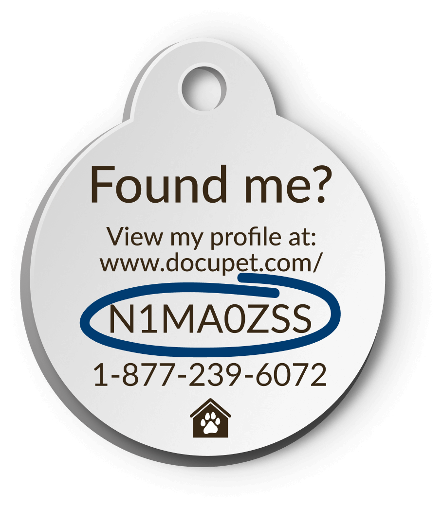 HomeSafe Pet Tag ID containing the address and phone number to report the pet as well as the ID number of the pet